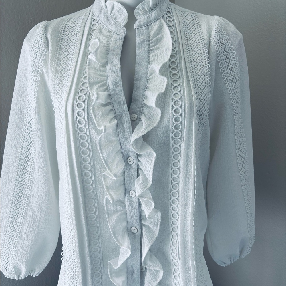 Alice Blue Crisp White Ruffle Top